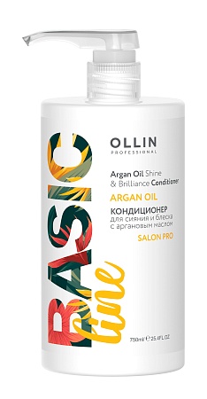Кондиционер сияние и блеск для волос Ollin Basic line, с аргановым маслом, 750мл